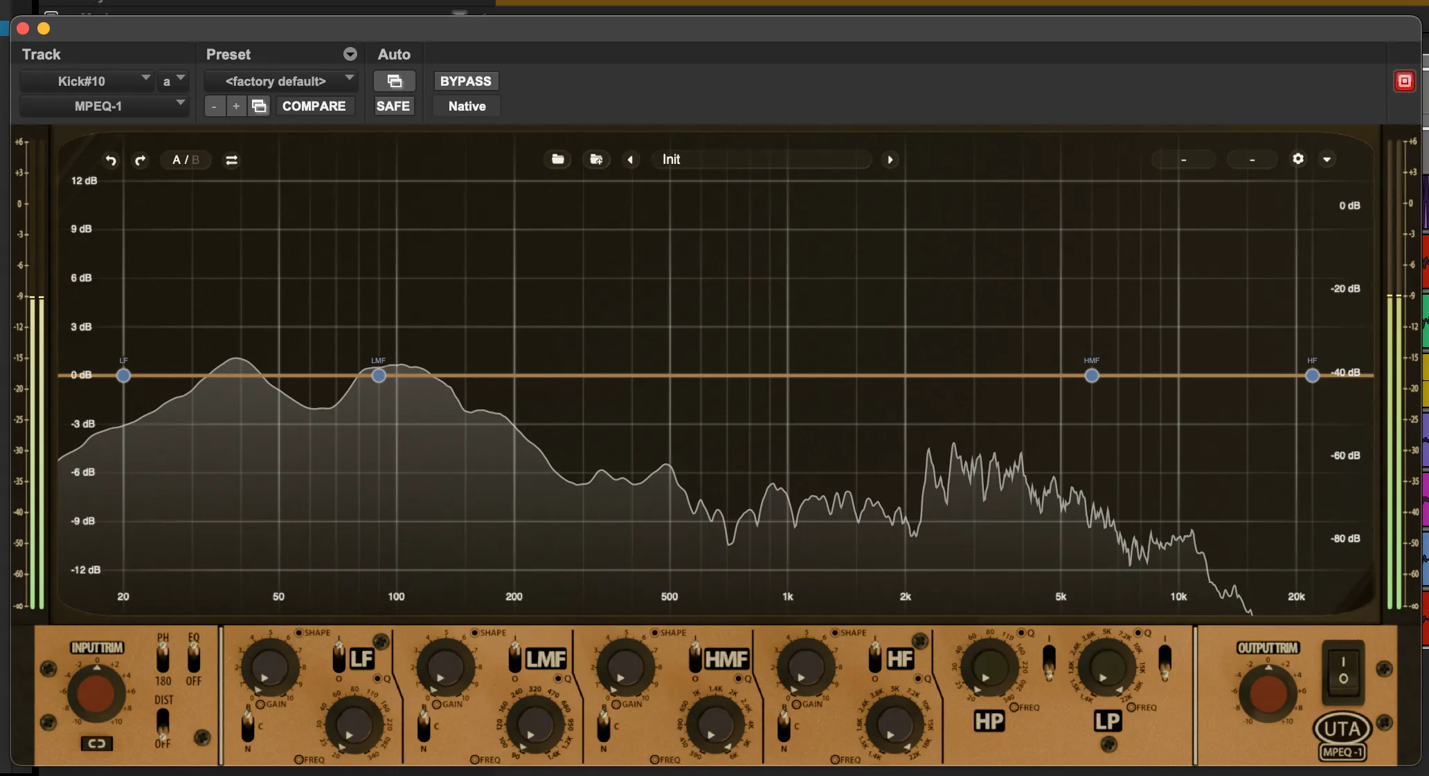 MPEQ-1 plug-in in a session, RTA showing the full curve